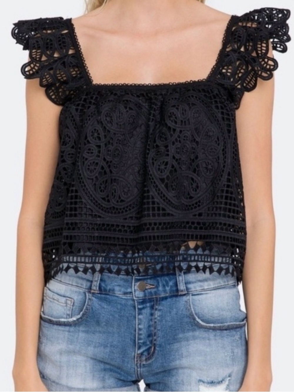 Endless Rose Black Crochet Lace Crop